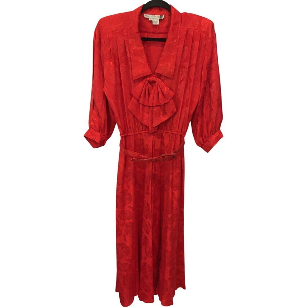 Argenti Pure Collared Long Sleeve Red Dress Long Sleeve‎ Pleated Women's US 4
